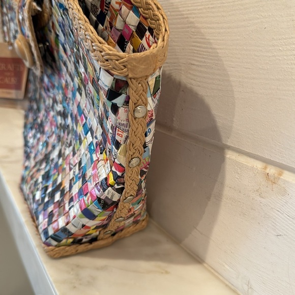 Hand Crafted Multicolored Candy Wrapper Bag by Kultura New With Tags - Picture 10 of 13